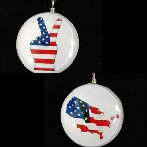 Set of 2 American Flag Peace Sign Glass Pendant Necklace
